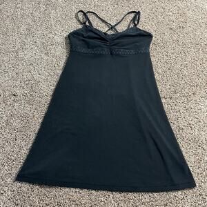 prAna Dress Womens Medium Black Strappy Cross Back Empire Waist Ruched Shelf Bra